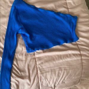 SHEIN Blue Ribbed Asymmetrical Long Sleeve Top